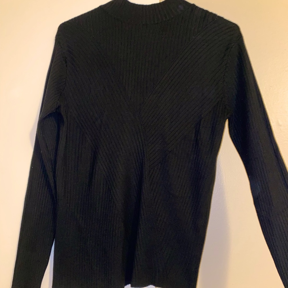 Joan Vass Black Ribbed Texture Mock Neck Sweater